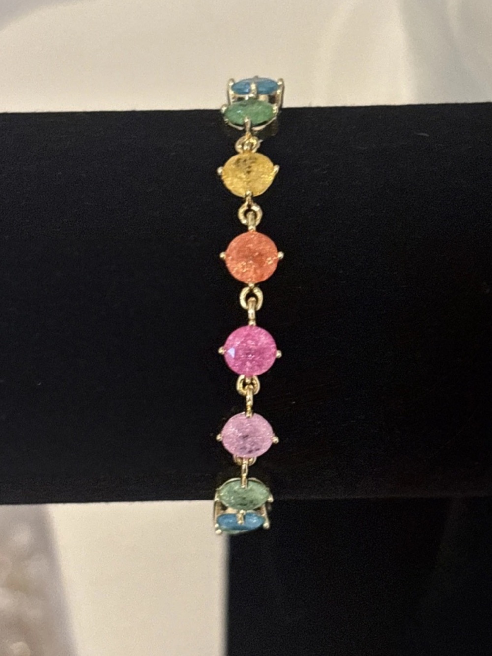 Gold Plated Rainbow Druzy Style Bracelet Colorful Gemstone Link Bracelet - Picture 2 of 10